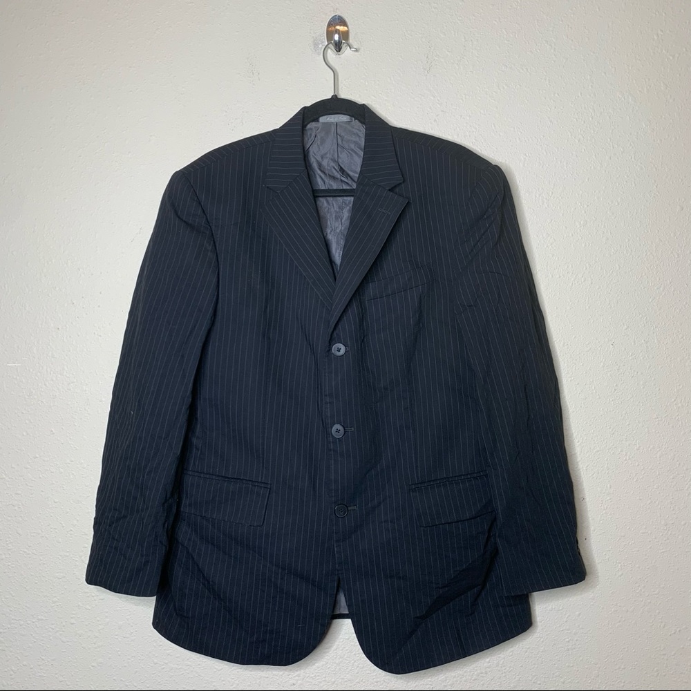 Oscar De La Renta Luxury Designer Black Pinstriped Sports Coat Jacket Size 40R